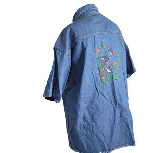 Blue Generation large button front embroidered humming birds flower pocket